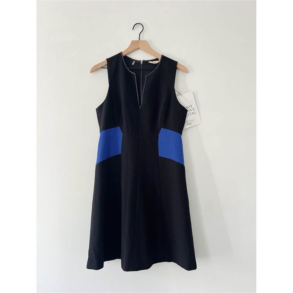 Rebecca Taylor colorblock fit and flare dress blue black office career 12
